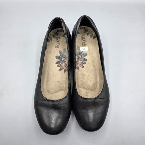 Taos Debut Shoes Womens 8 Black Leather Comfort Low Heel Slip On Cushioned - Picture 4 of 14
